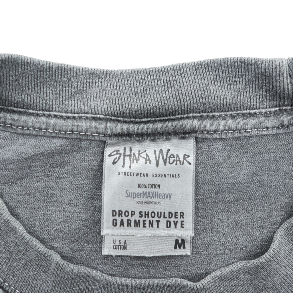 SHAKA Drop Shoulder Garment Dye T-Shirt M, Gray, Vintage Finish, Super Max Heavy Fade