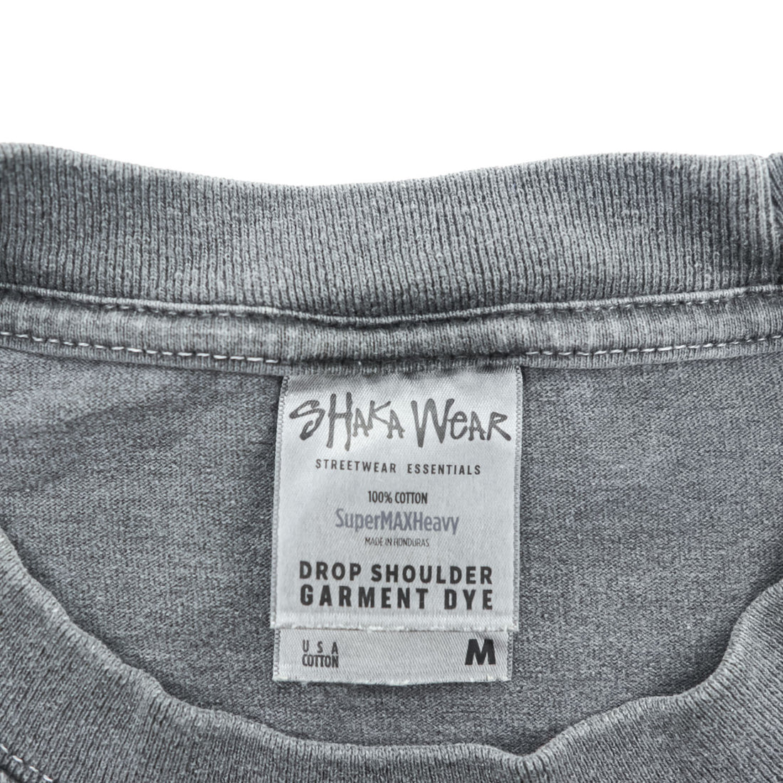 SHAKA Drop Shoulder Garment Dye T-Shirt M, Gray, Vintage Finish, Super Max Heavy Fade