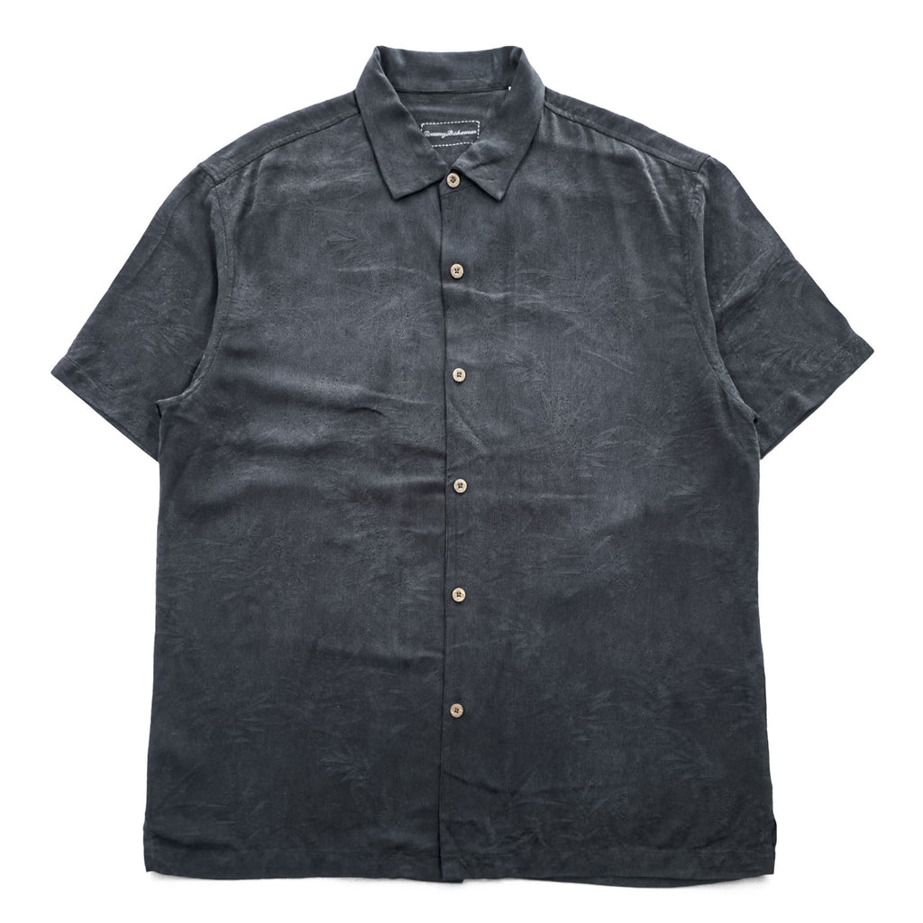 Tommy Bahama 100% Silk Black Tonal Floral Jacquard Short Sleeve Button Up Camp Shirt XL