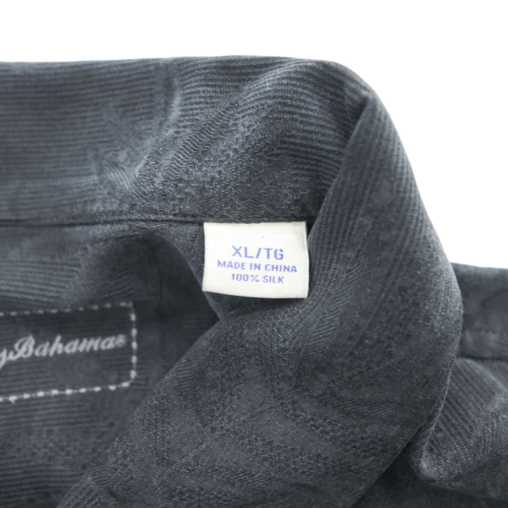 Tommy Bahama 100% Silk Black Tonal Floral Jacquard Short Sleeve Button Up Camp Shirt XL