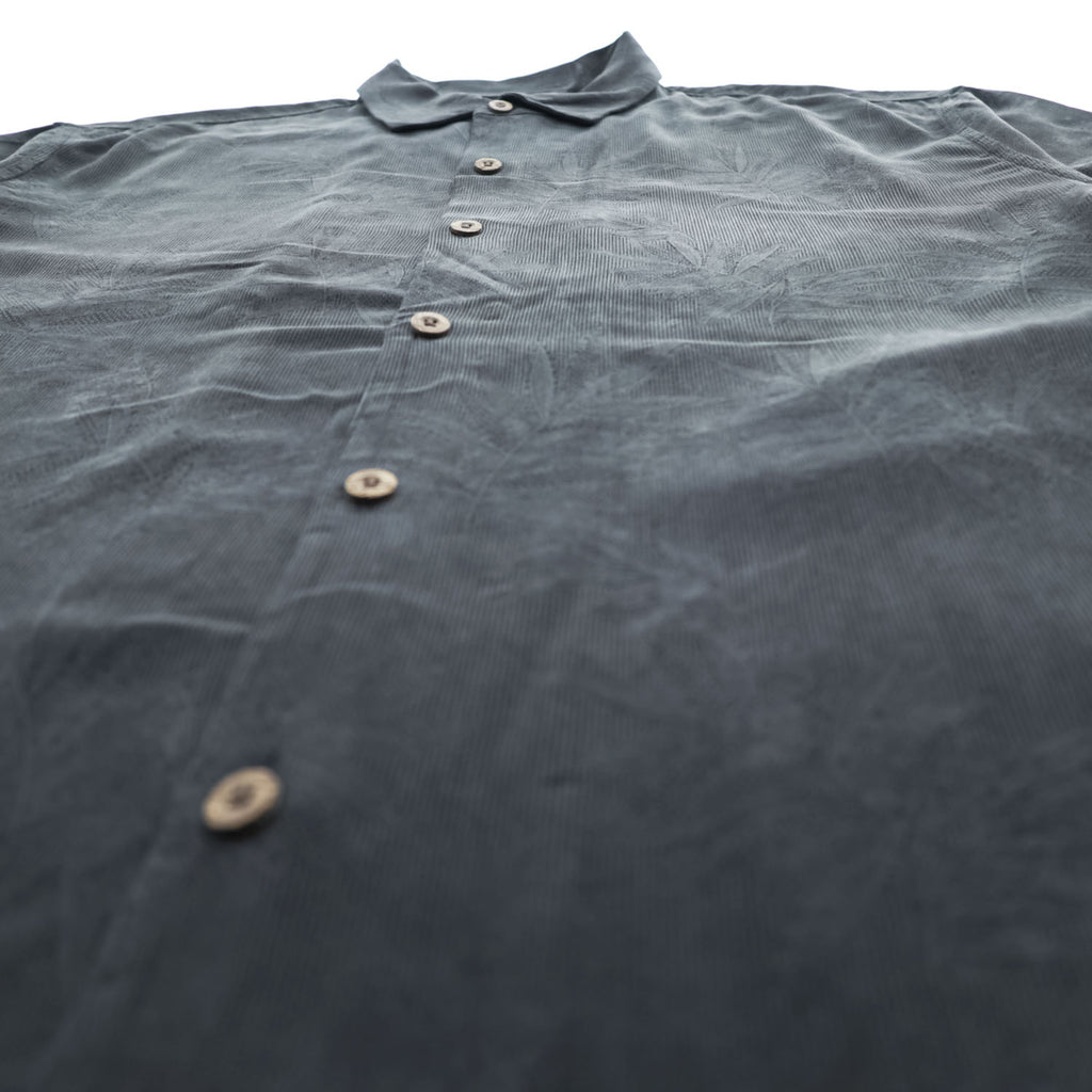 Tommy Bahama 100% Silk Black Tonal Floral Jacquard Short Sleeve Button Up Camp Shirt XL