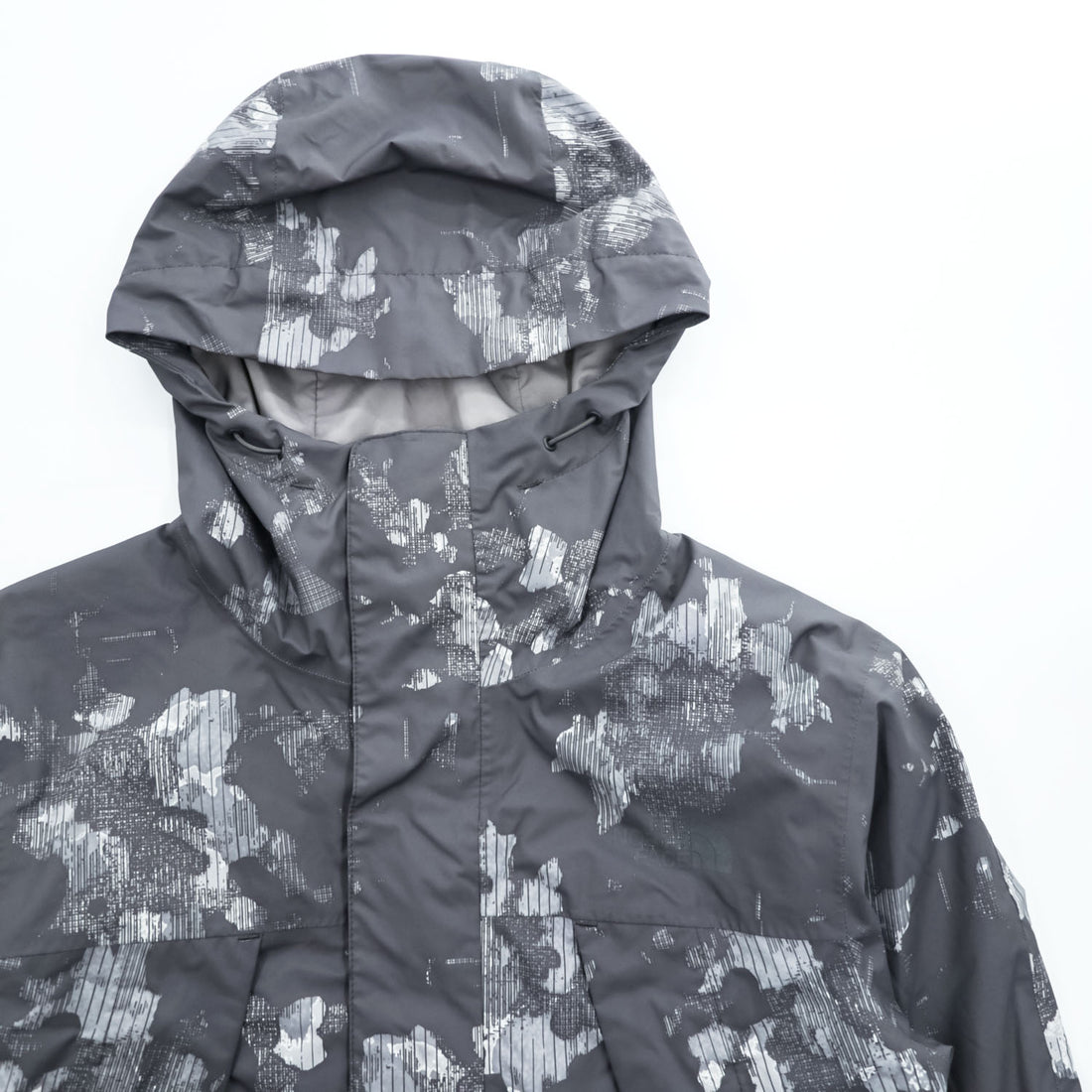 THE NORTH FACE マウンテンパーカー DRYVENT 防水 シェル レインジャケット XS グレー 総柄 ドローコード 透湿 NF00CG0P