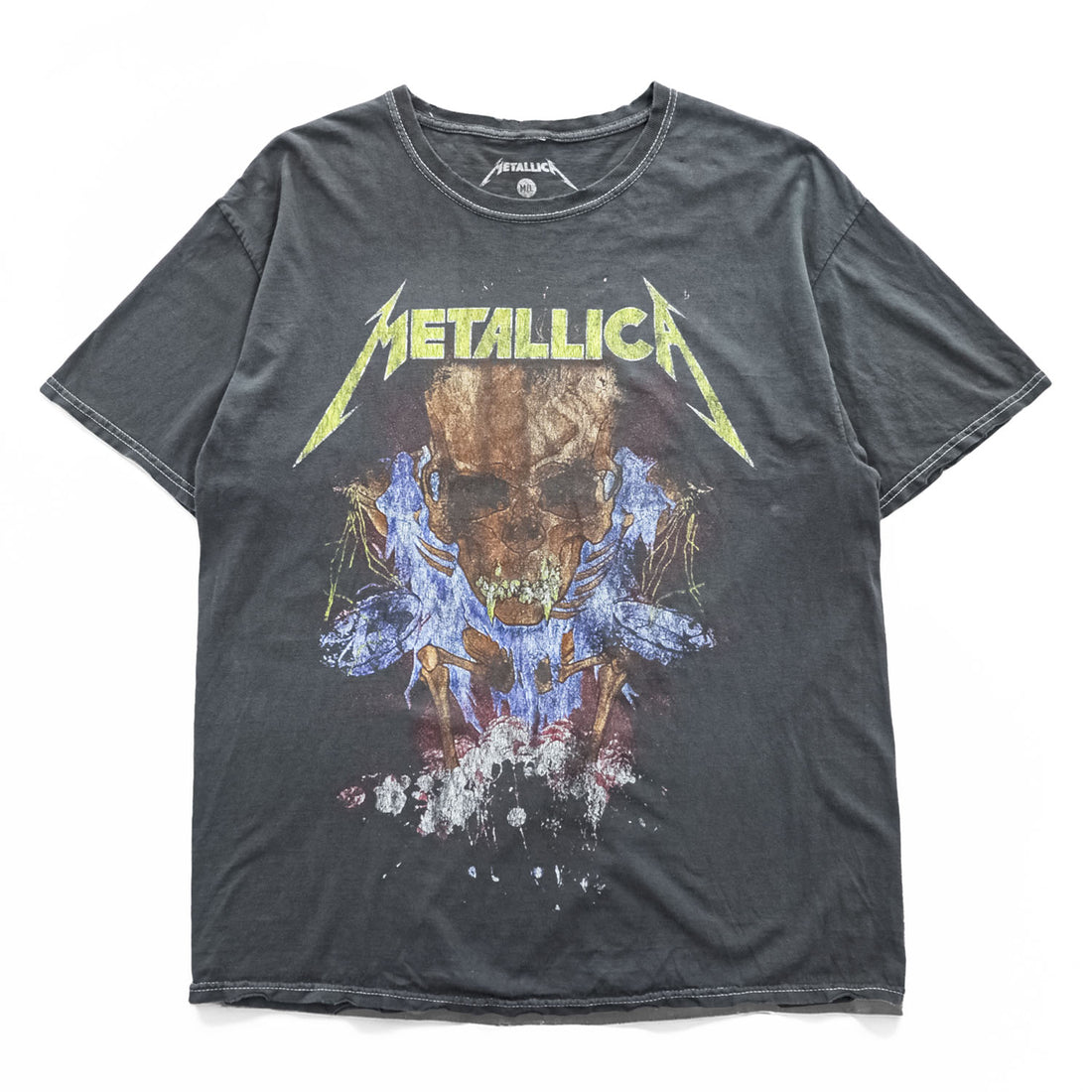 METALLICA メタリカ ロック バンド Tシャツ L グレー フェード Pushead パスヘッド Flaming Skull Flowers
