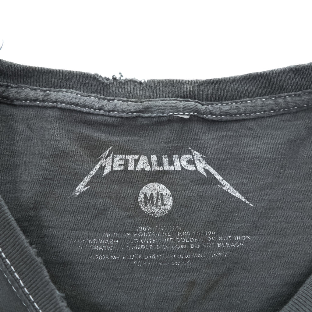 METALLICA メタリカ ロック バンド Tシャツ L グレー フェード Pushead パスヘッド Flaming Skull Flowers