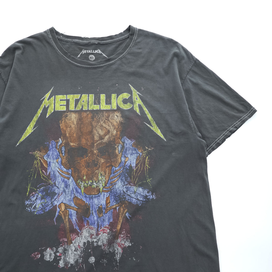 METALLICA メタリカ ロック バンド Tシャツ L グレー フェード Pushead パスヘッド Flaming Skull Flowers