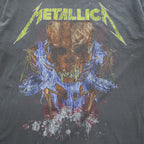 METALLICA メタリカ ロック バンド Tシャツ L グレー フェード Pushead パスヘッド Flaming Skull Flowers