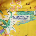 SUN SURF アロハシャツ 半袖 オープンカラーシャツ M イエロー 総柄 ハワイアン 開襟 レーヨン