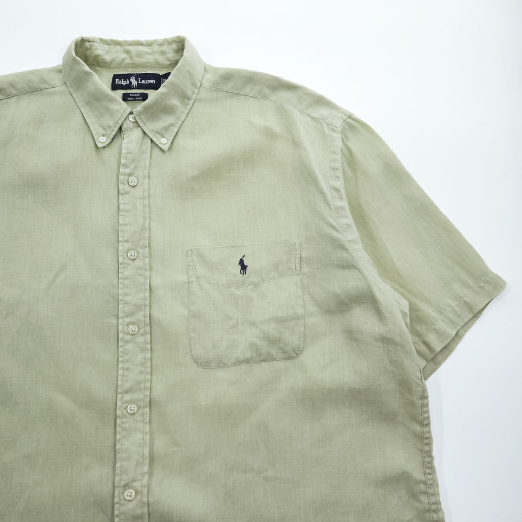 Ralph Lauren 90年代 ヴィンテージ BLAKE リネン100% 半袖シャツ XL ベージュ 麻 スモールポニー ロゴ 刺繍