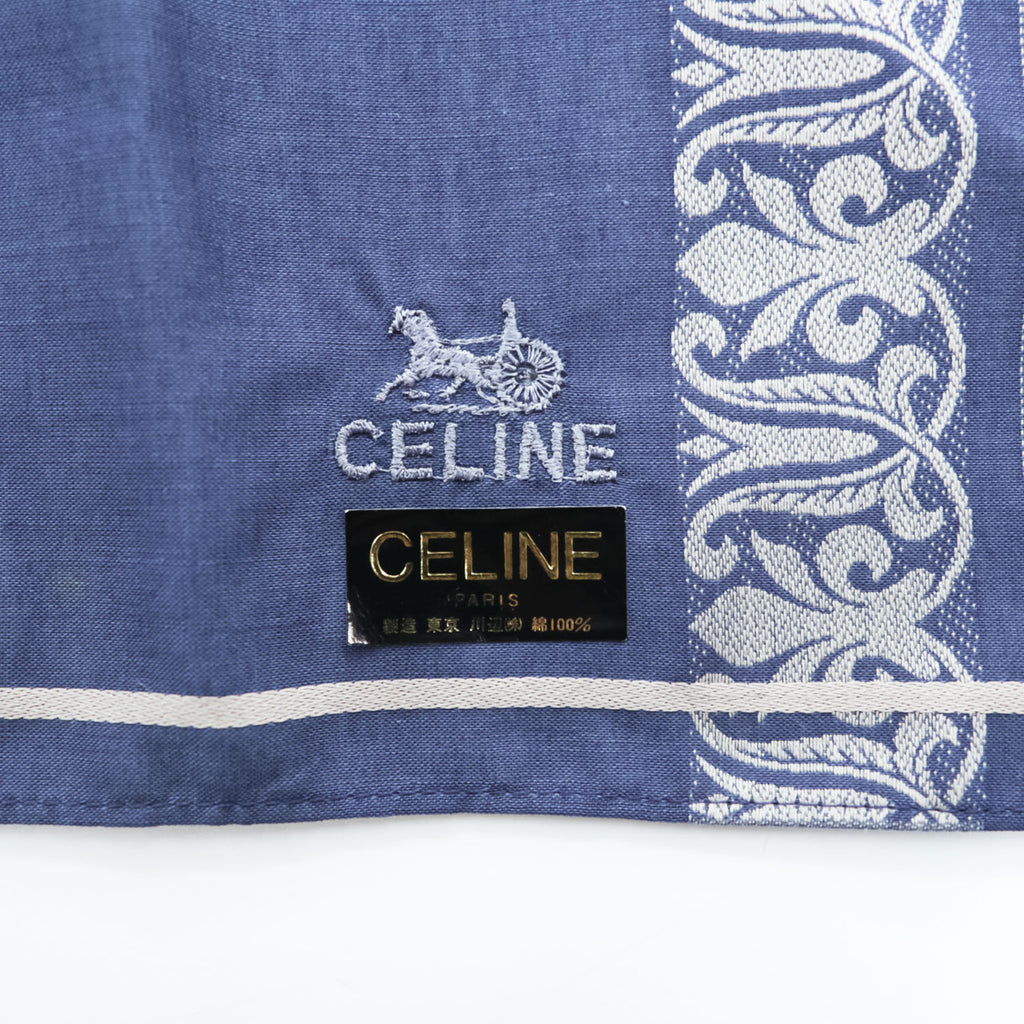 CELINE 大判ハンカチ スカーフ ネイビー 総柄 ストライプ 未使用品 日本製