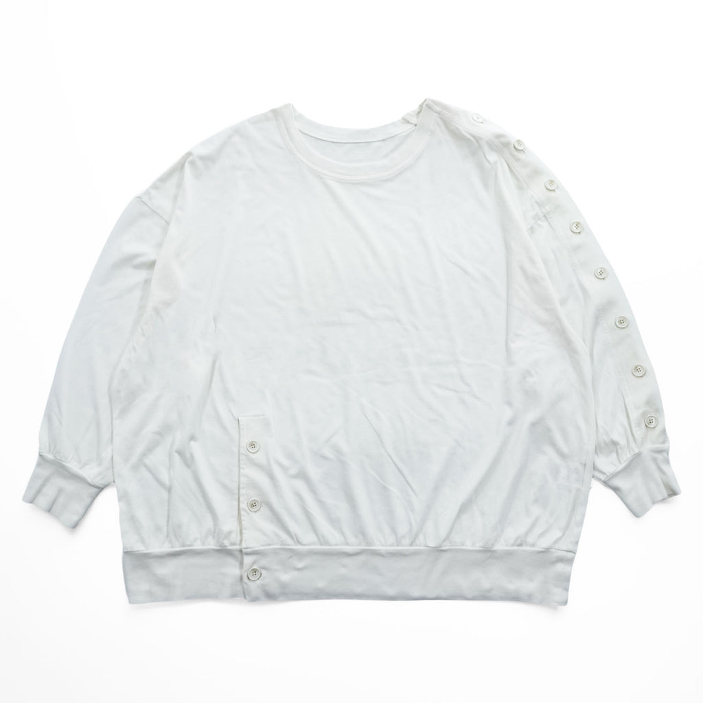 Ground Y (Yohji Yamamoto) サイドボタン 長袖カットソー リブ袖 スウェット ホワイト GI-T10-040 日本製