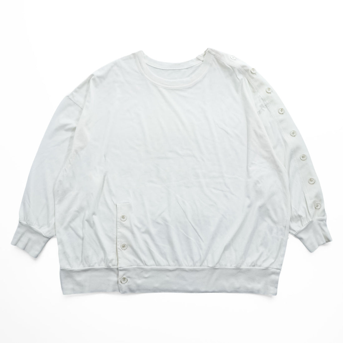 Ground Y (Yohji Yamamoto) サイドボタン 長袖カットソー リブ袖 スウェット ホワイト GI-T10-040 日本製