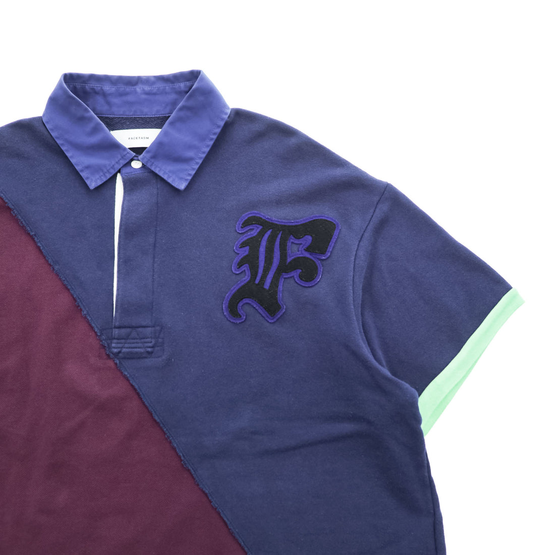 FACETASM 日本製 BEAMS別注 ワイド 切替 ポロシャツ SWITCHED POLO SHIRT L ネイビー ワッペン RBS-TEE-M01