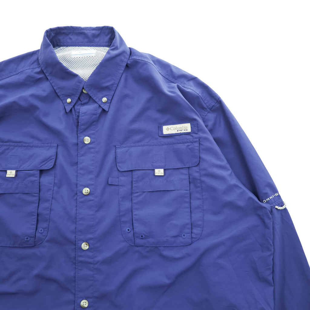Columbia バハマII フィッシングシャツ ナイロン 長袖シャツ L ネイビー メッシュ BAHAMA 2 PFG フィッシング OMNI-SHADE UPF50 ボタンダウン FM7048