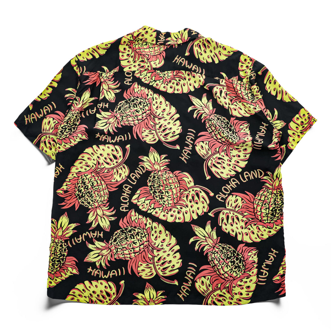 SUN SURF 日本製 アロハシャツ 半袖 オープンカラーシャツ XL ブラック 総柄 THE PINEAPPLE ISLAND 1940's KIHIKIHI SPORTSWEAR 開襟 SS39015