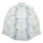 Tommy Bahama リネン100% 長袖 アロハシャツ L ホワイト ブルー 刺繍 パームツリー