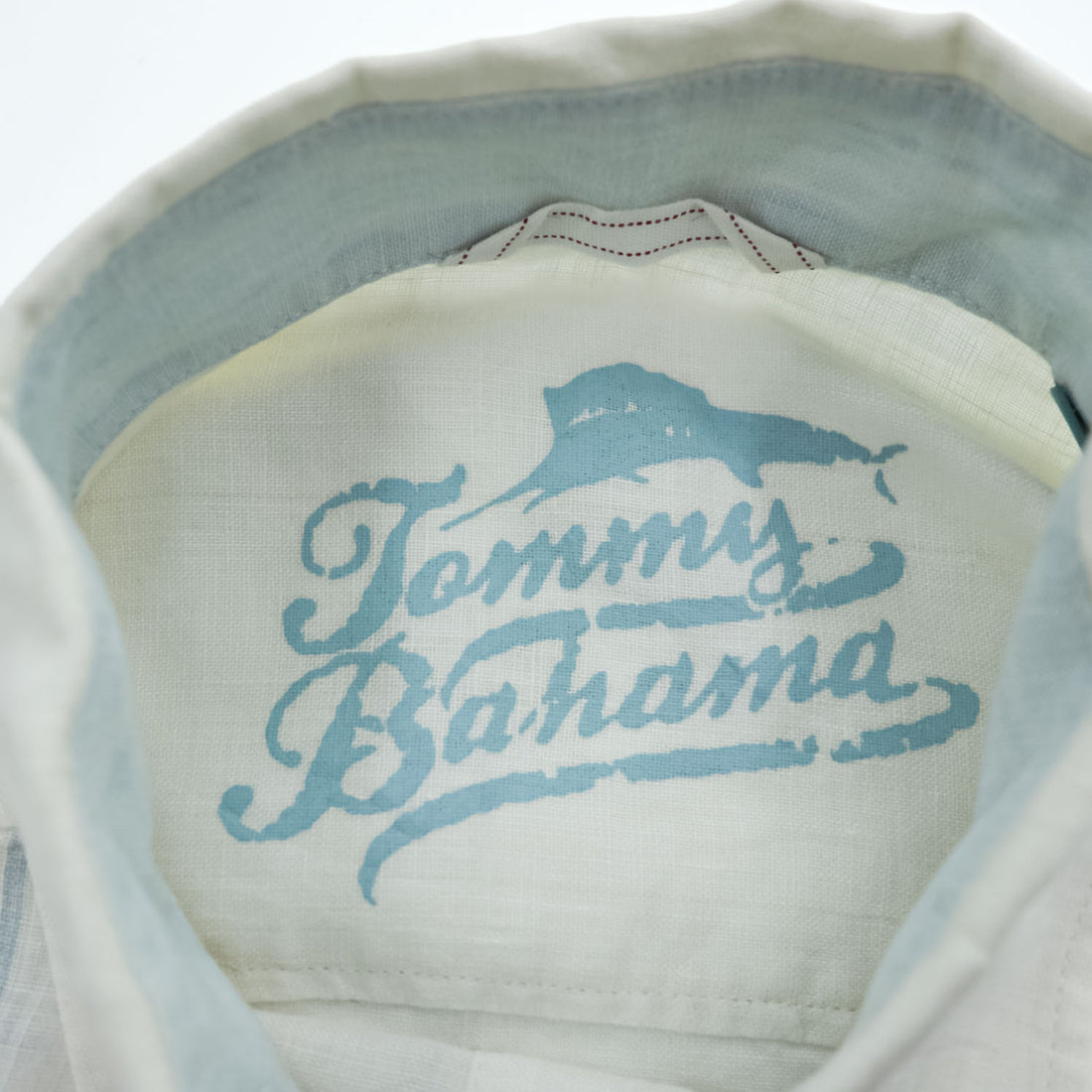 Tommy Bahama リネン100% 長袖 アロハシャツ L ホワイト ブルー 刺繍 パームツリー