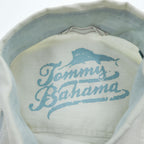 Tommy Bahama リネン100% 長袖 アロハシャツ L ホワイト ブルー 刺繍 パームツリー