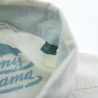 Tommy Bahama リネン100% 長袖 アロハシャツ L ホワイト ブルー 刺繍 パームツリー