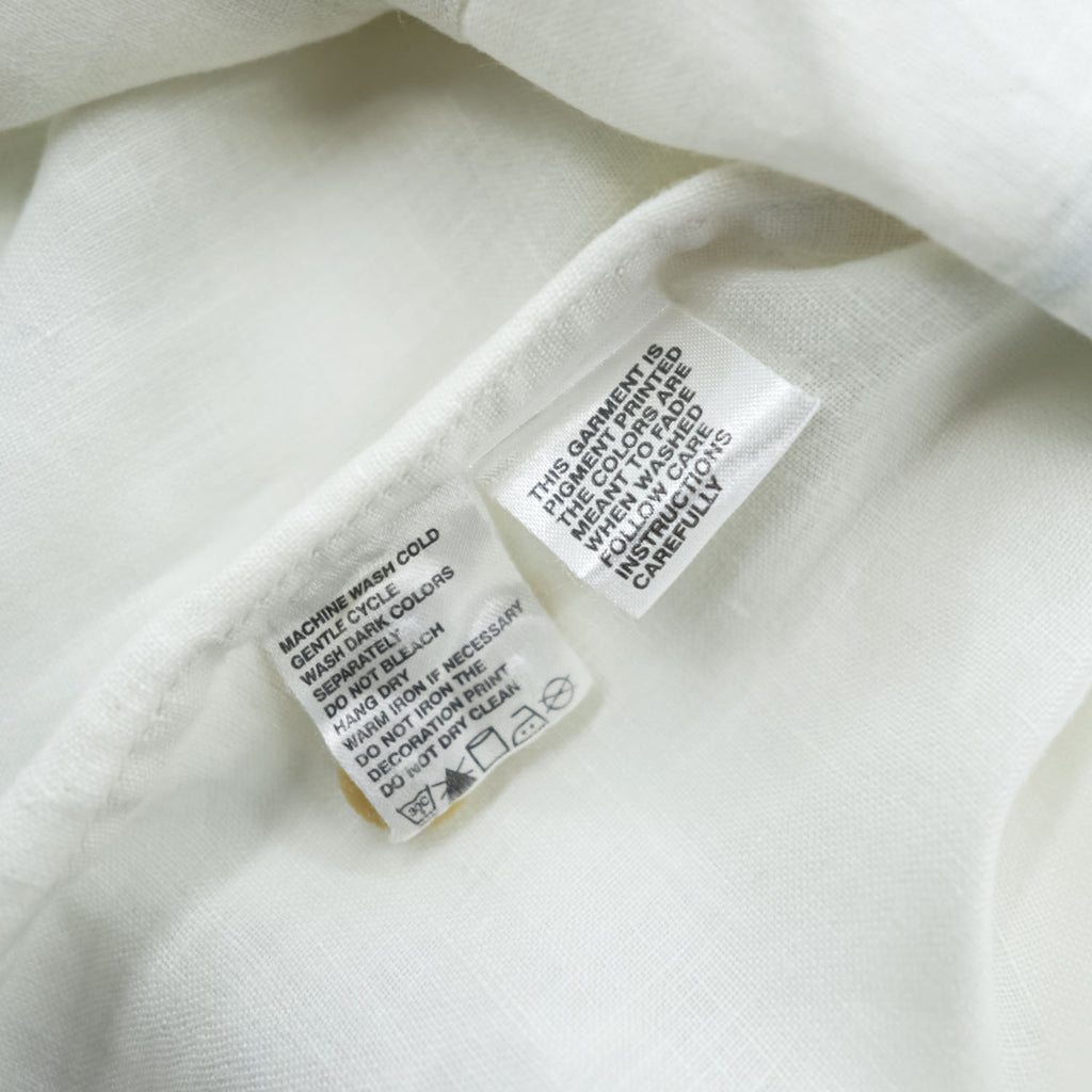 Tommy Bahama リネン100% 長袖 アロハシャツ L ホワイト ブルー 刺繍 パームツリー