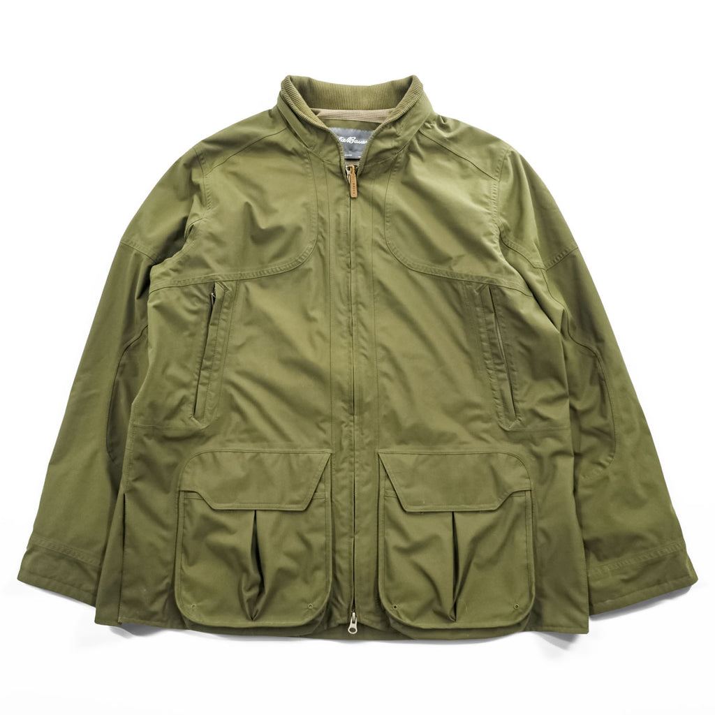 Eddie Bauer マウンテンパーカー レインジャケット L グリーン 防水 ドローコード フード着脱式 ダブルジップ WEATHER EDGE 102