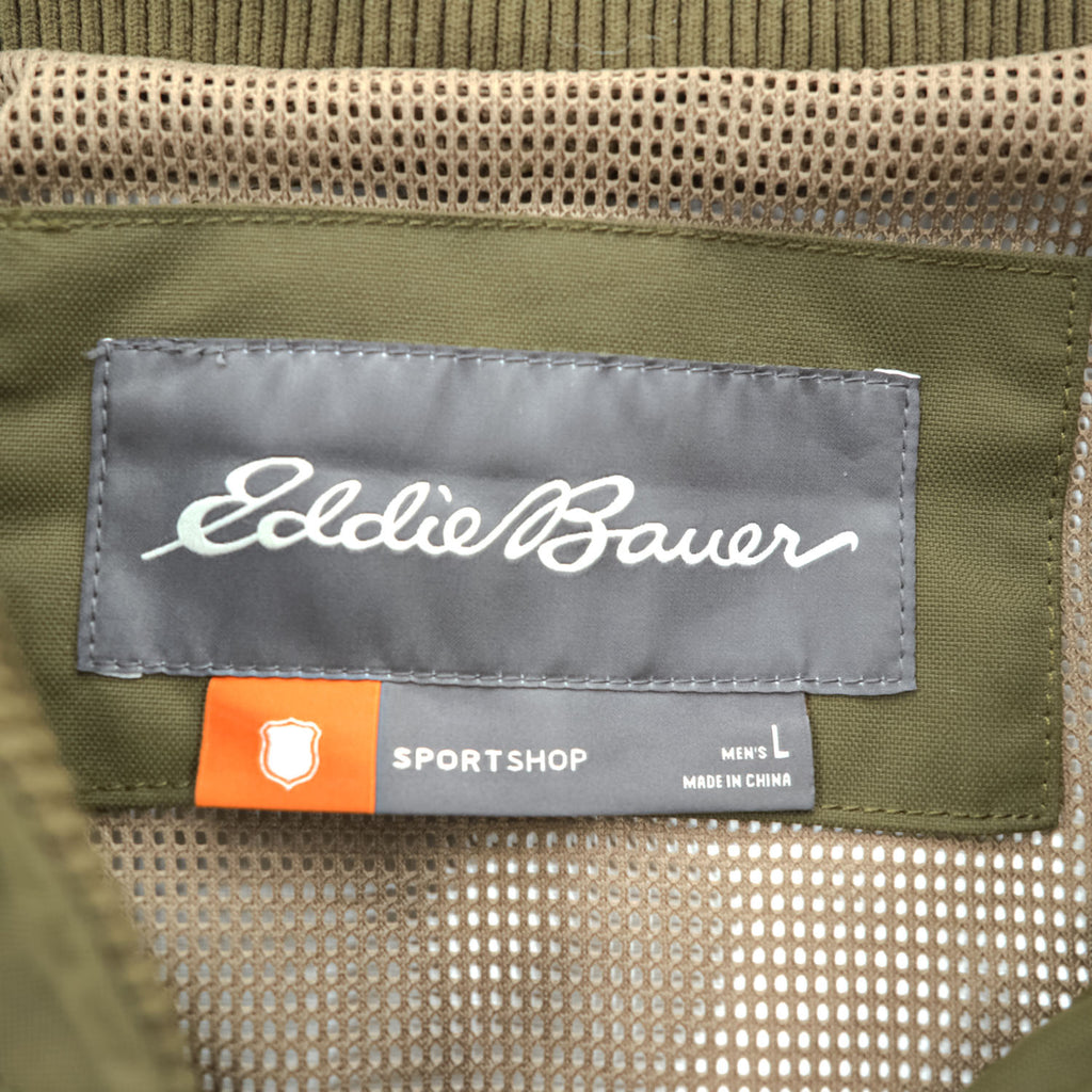 Eddie Bauer マウンテンパーカー レインジャケット L グリーン 防水 ドローコード フード着脱式 ダブルジップ WEATHER EDGE 102