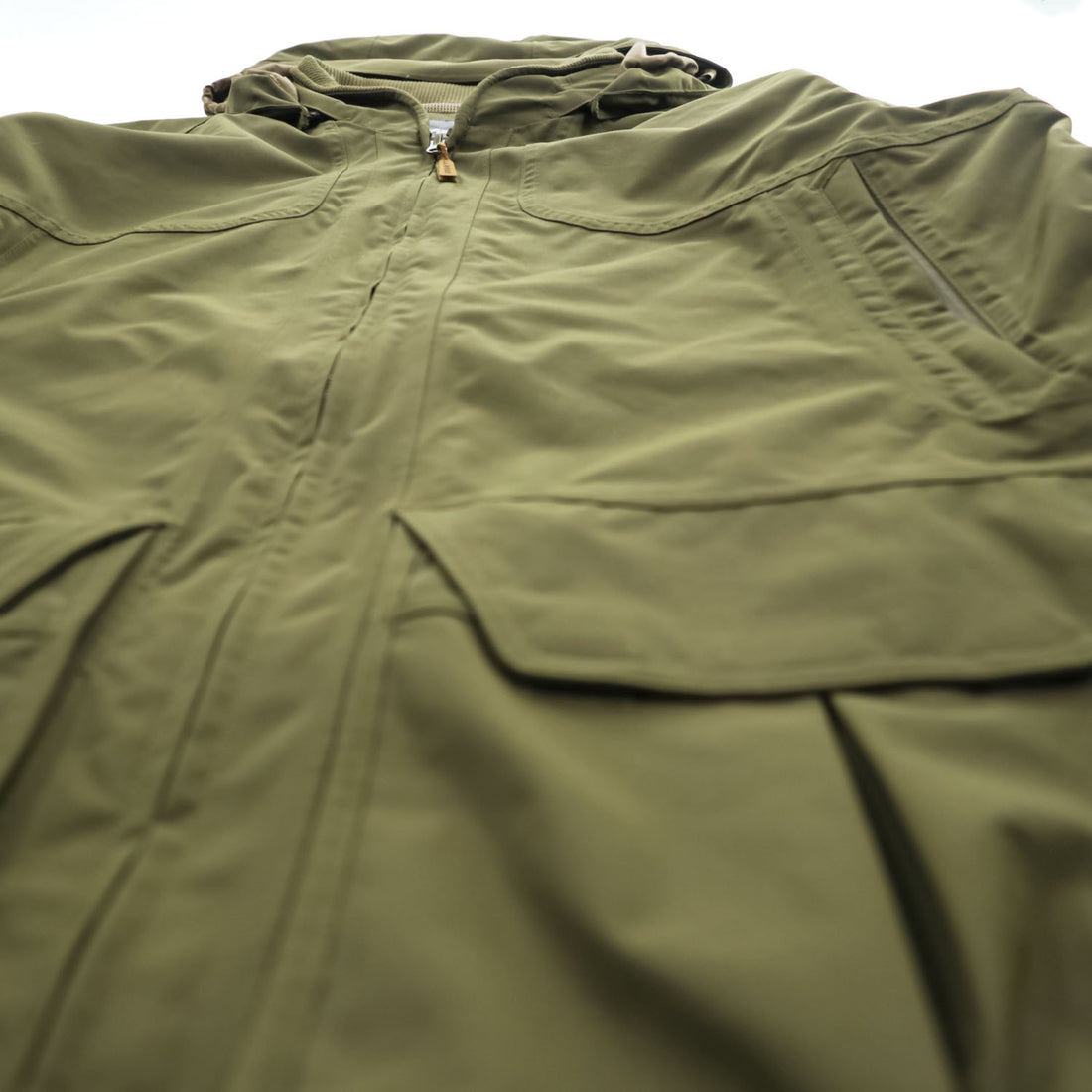 Eddie Bauer マウンテンパーカー レインジャケット L グリーン 防水 ドローコード フード着脱式 ダブルジップ WEATHER EDGE 102
