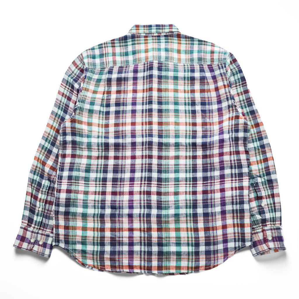 Tommy Bahama リネン100% 長袖 シャツ L マドラスチェック 麻 マルチカラー インド製