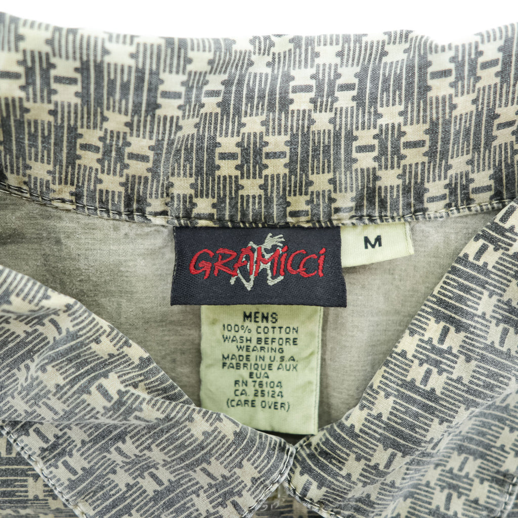 GRAMICCI 90年代 USA製 ヴィンテージ 半袖シャツ M カーキ 総柄 コットン 胸ポケット