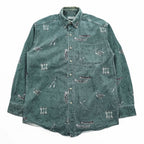 L.L.Bean 90年代 USA製 ヴィンテージ 長袖 ボタンダウンシャツ M カーキ グリーン 総柄 U697