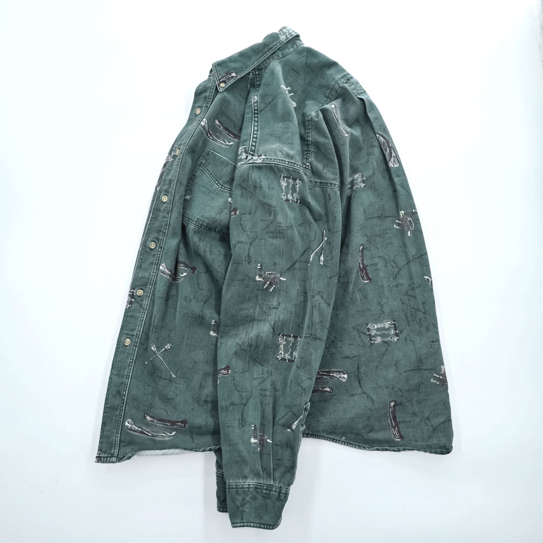 L.L.Bean 90年代 USA製 ヴィンテージ 長袖 ボタンダウンシャツ M カーキ グリーン 総柄 U697
