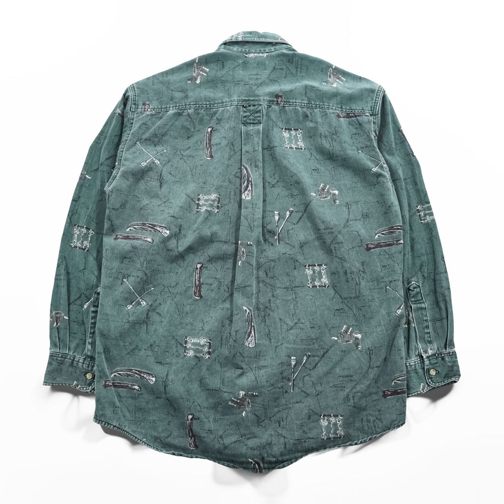 L.L.Bean 90年代 USA製 ヴィンテージ 長袖 ボタンダウンシャツ M カーキ グリーン 総柄 U697