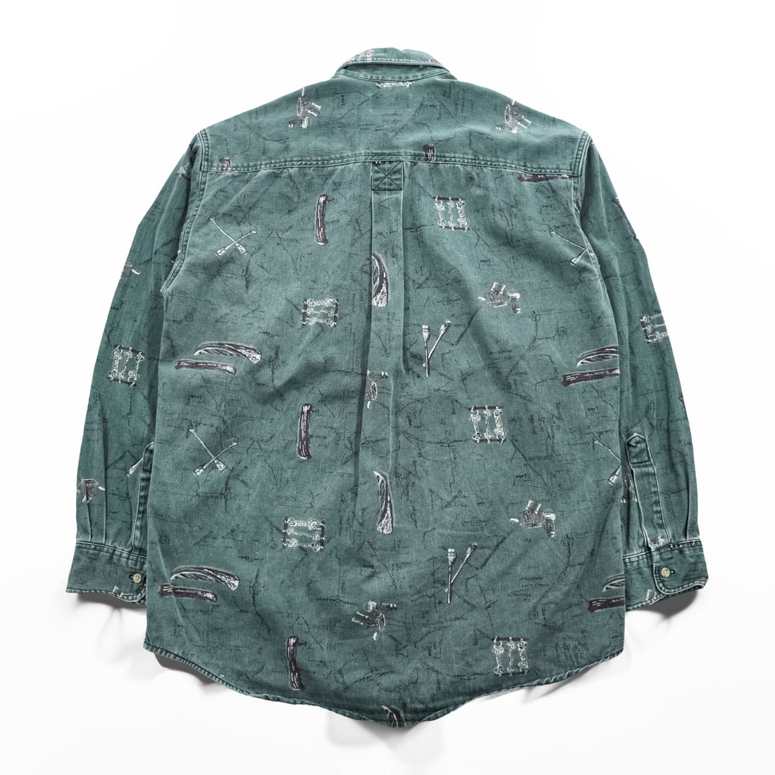 L.L.Bean 90年代 USA製 ヴィンテージ 長袖 ボタンダウンシャツ M カーキ グリーン 総柄 U697