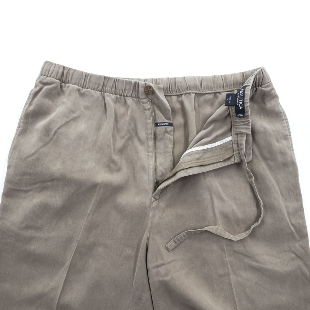 NAUTICA シルク リネン イージーパンツ 麻 スラックス パンツ L ブラウン EXPLORER LOOSE FIT