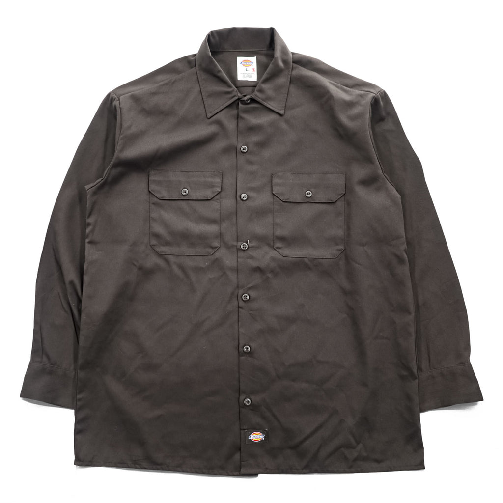 Dickies 長袖 ワークシャツ L ブラウン ボックスシルエット 胸ポケット 574DB