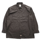 Dickies 長袖 ワークシャツ L ブラウン ボックスシルエット 胸ポケット 574DB