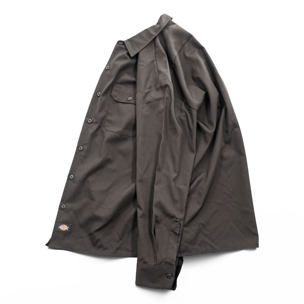 Dickies 長袖 ワークシャツ L ブラウン ボックスシルエット 胸ポケット 574DB