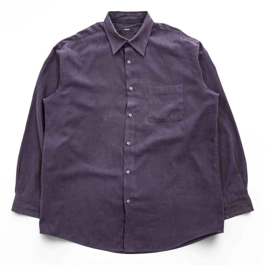 Alfani Faux Suede Microfiber Button Up Shirt Dark Purple Polyester Men’s L