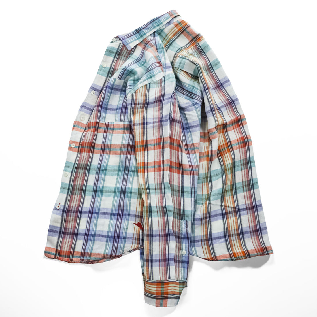 Tommy Bahama 100%リネン マドラスチェック 長袖シャツ L マルチカラー 胸ポケット 麻