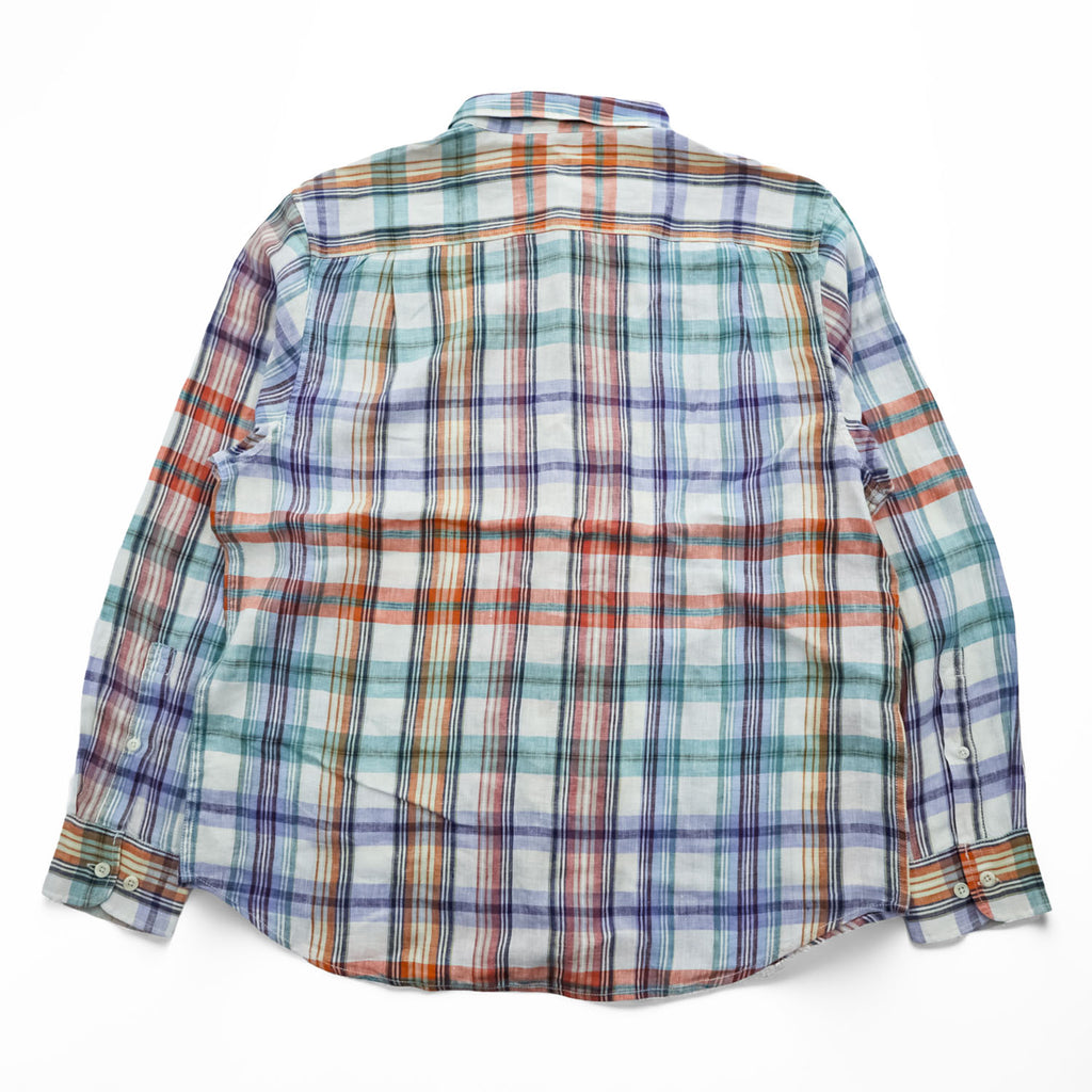 Tommy Bahama 100%リネン マドラスチェック 長袖シャツ L マルチカラー 胸ポケット 麻