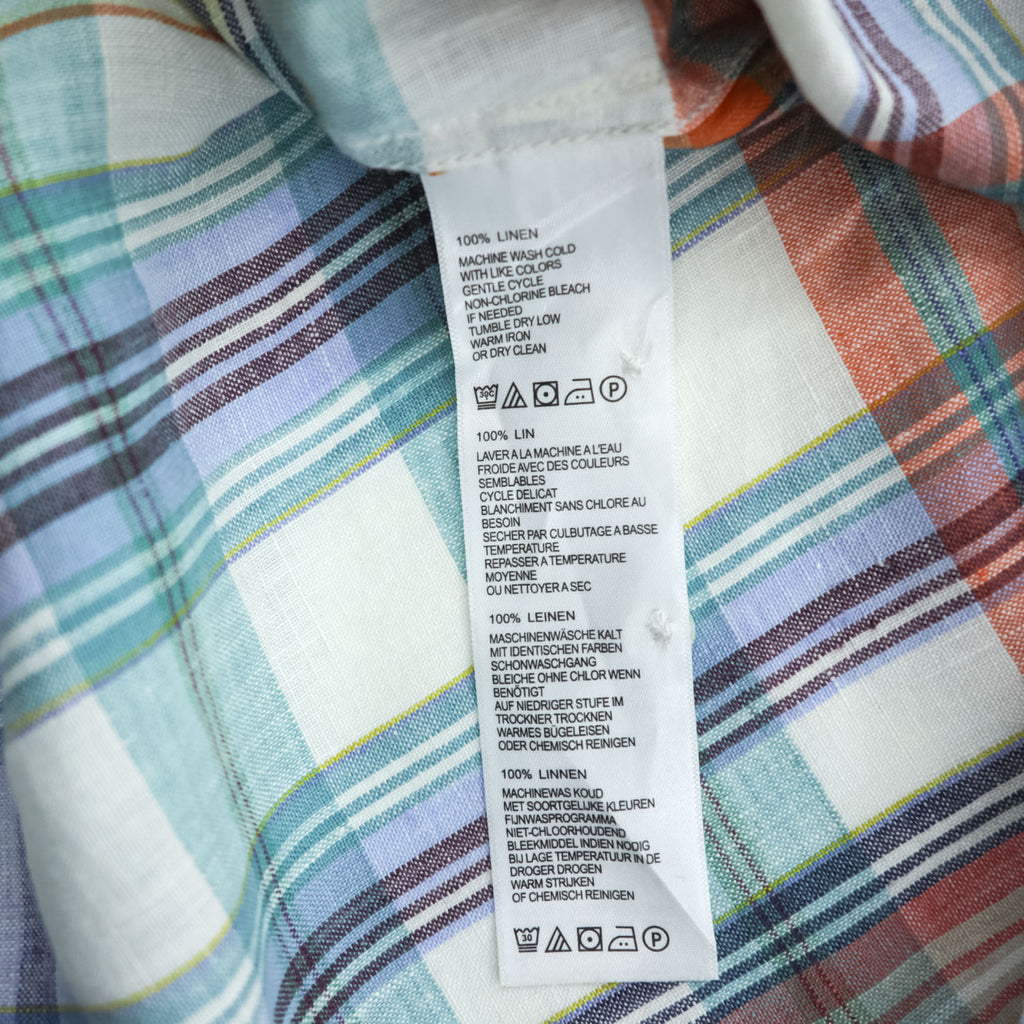 Tommy Bahama 100%リネン マドラスチェック 長袖シャツ L マルチカラー 胸ポケット 麻
