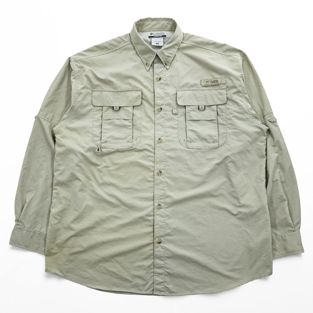 Columbia フィッシングシャツ BAHAMA 2 PFG 長袖シャツ M ベージュ OMNI-SHADE UPF50 ボタンダウン FM7048