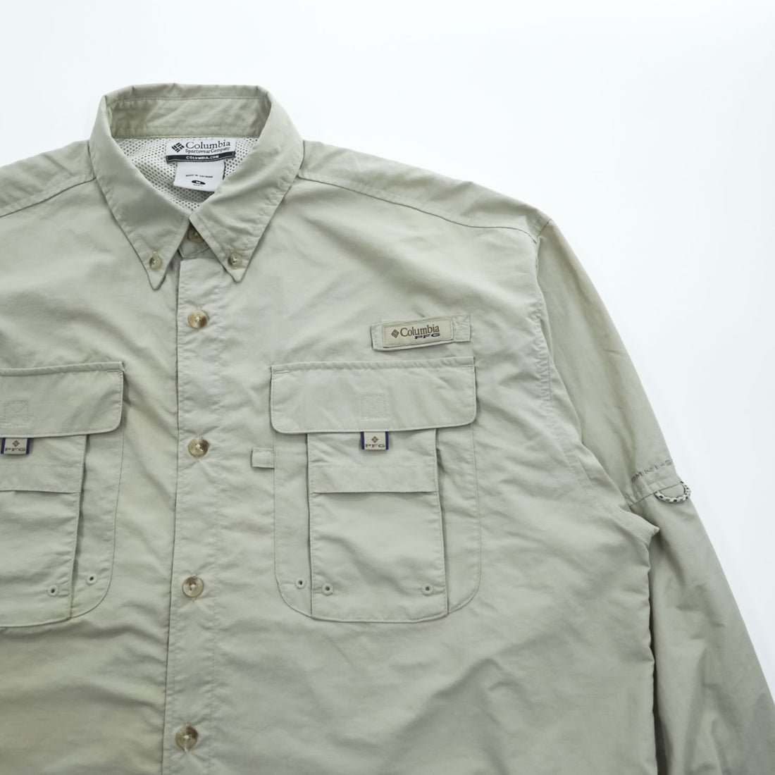 Columbia フィッシングシャツ BAHAMA 2 PFG 長袖シャツ M ベージュ OMNI-SHADE UPF50 ボタンダウン FM7048
