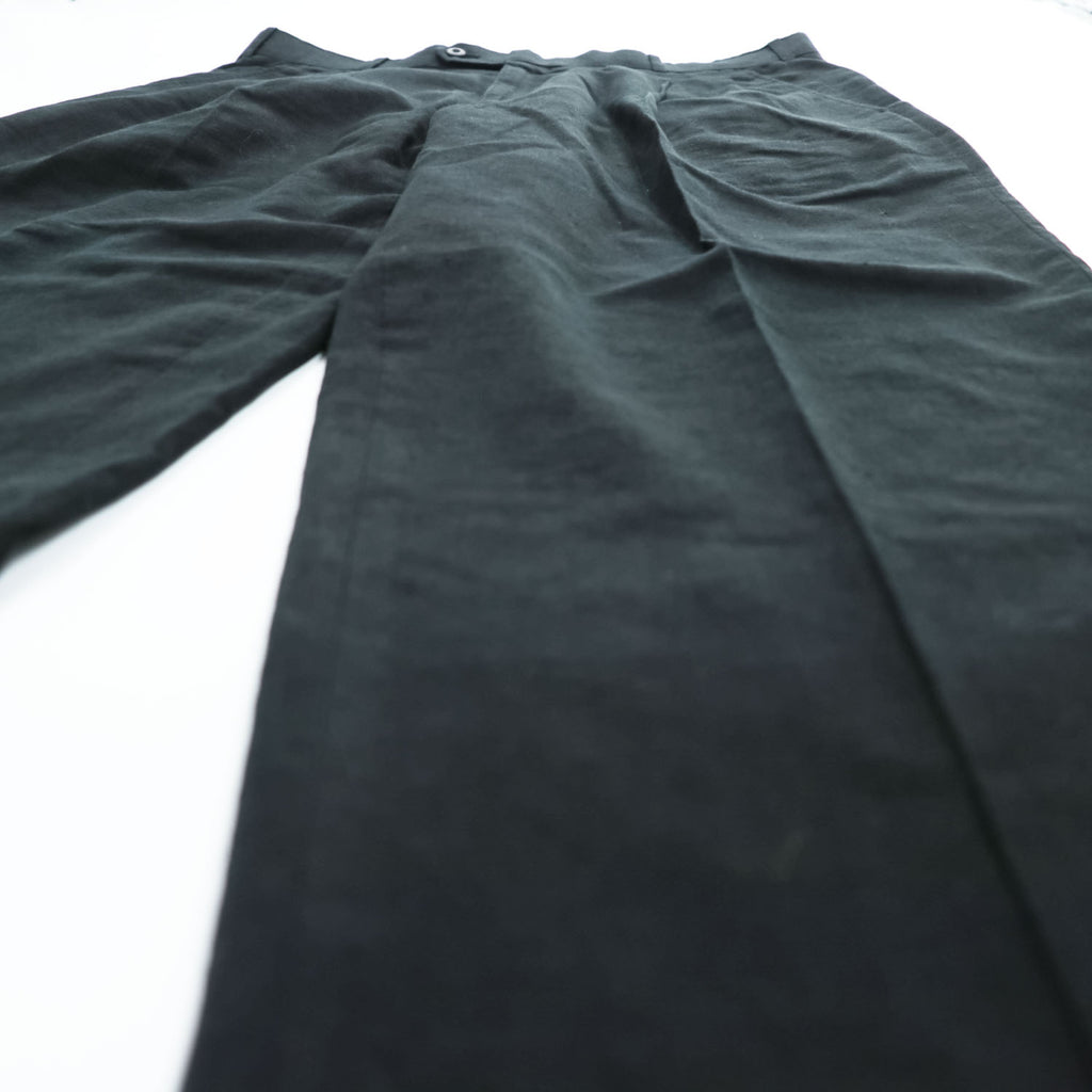 The SAVILE ROW Company リネン レーヨン ワイド 2タック スラックス パンツ L ブラック 麻 プリーツ ダブルカフス