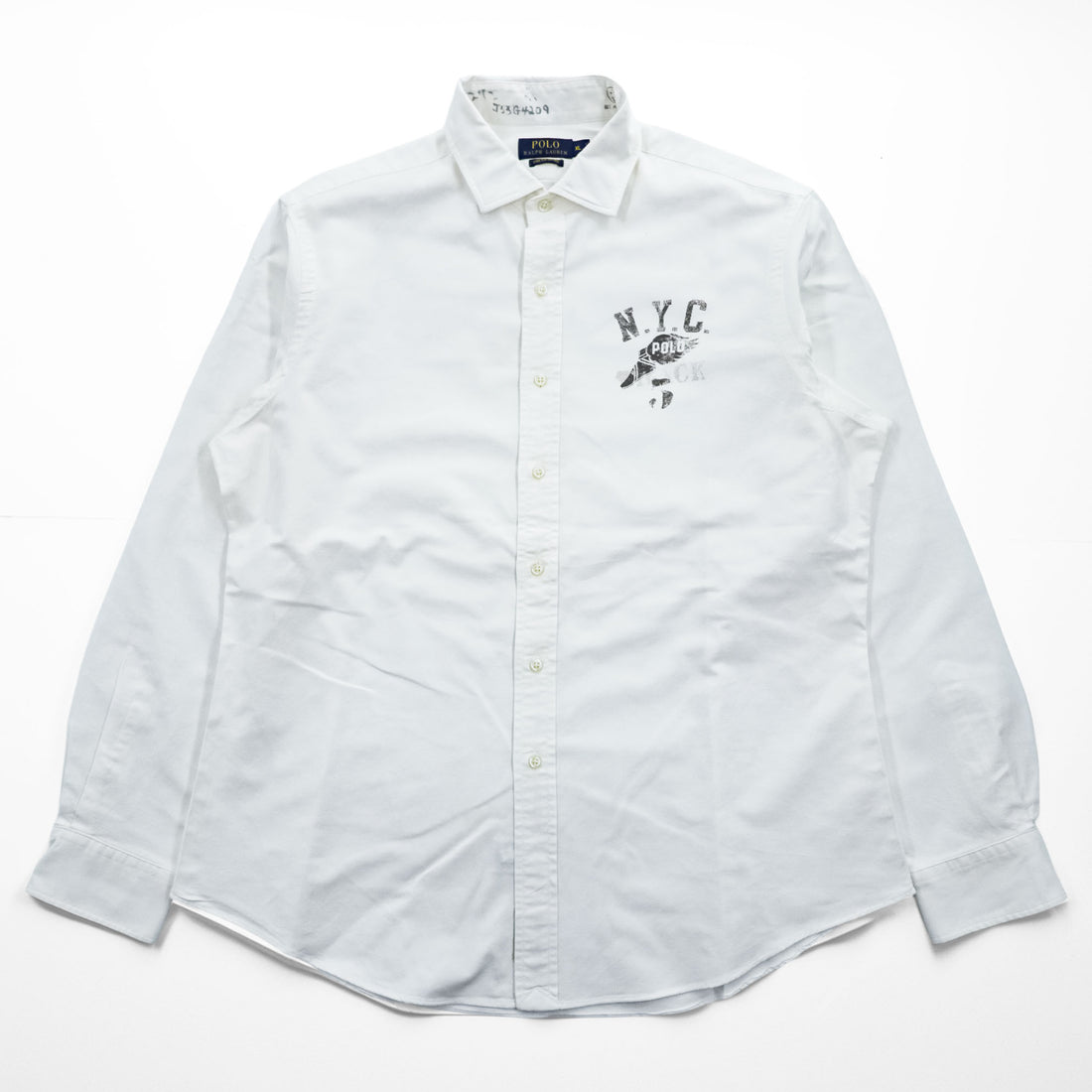 Polo Ralph Lauren 長袖 オックスフォード シャツ XL ホワイト ストレッチ STRETCH OXFORD ウイングフット NYCグラフィック ステンシル