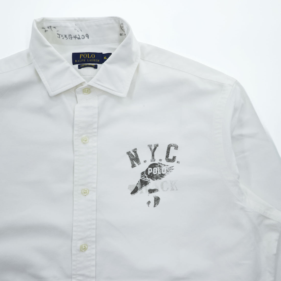 Polo Ralph Lauren 長袖 オックスフォード シャツ XL ホワイト ストレッチ STRETCH OXFORD ウイングフット NYCグラフィック ステンシル