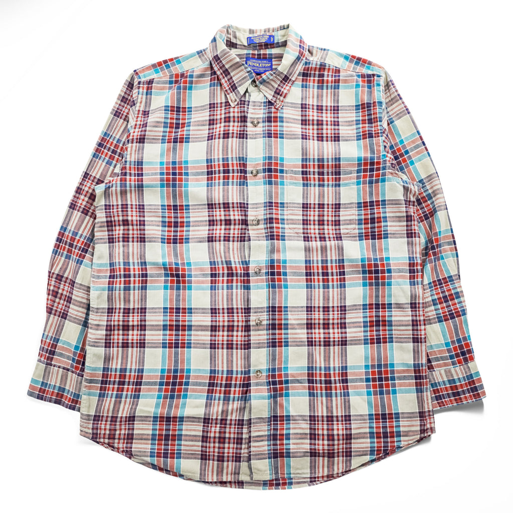 PENDLETON 長袖 チェック シャツ L ベージュ OCEANSIDE SHIRT LONG SLEEVE AUTHENTIC MADRAS インド綿 ボタンダウン