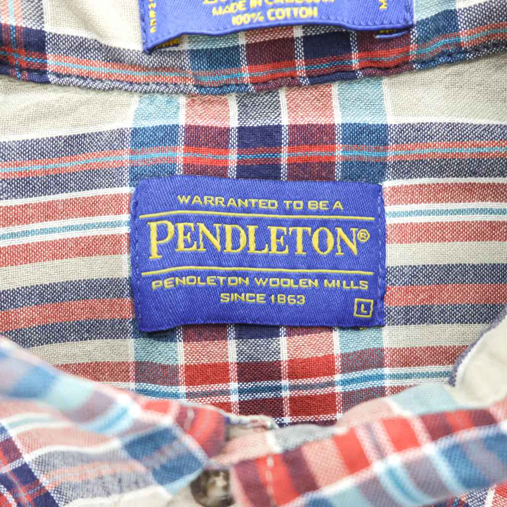 PENDLETON 長袖 チェック シャツ L ベージュ OCEANSIDE SHIRT LONG SLEEVE AUTHENTIC MADRAS インド綿 ボタンダウン