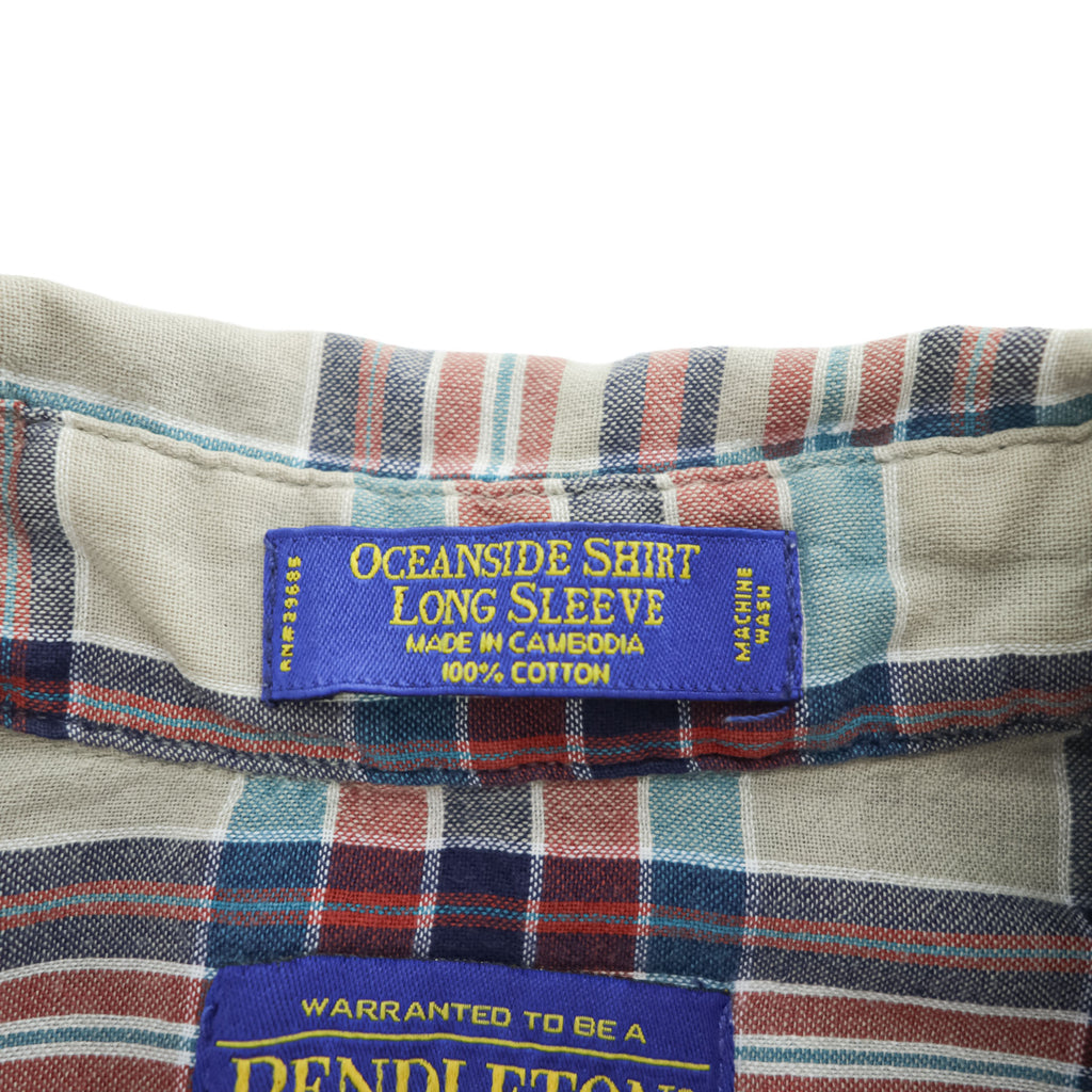 PENDLETON 長袖 チェック シャツ L ベージュ OCEANSIDE SHIRT LONG SLEEVE AUTHENTIC MADRAS インド綿 ボタンダウン