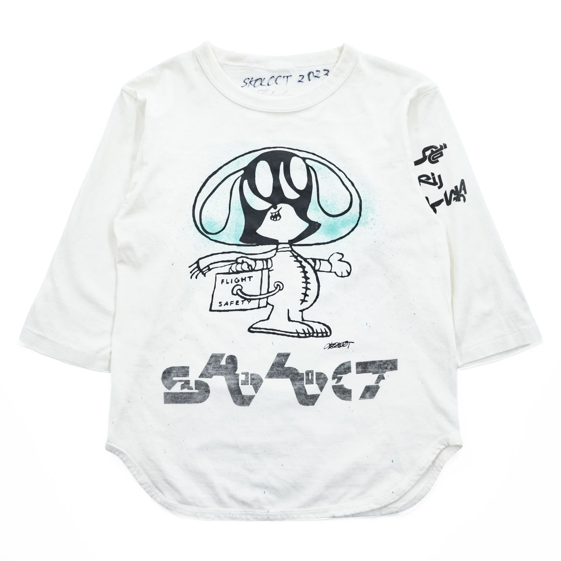 SKOLOCT × Midorikawa 七分袖 Tシャツ オフホワイト コットン ラウンドカット