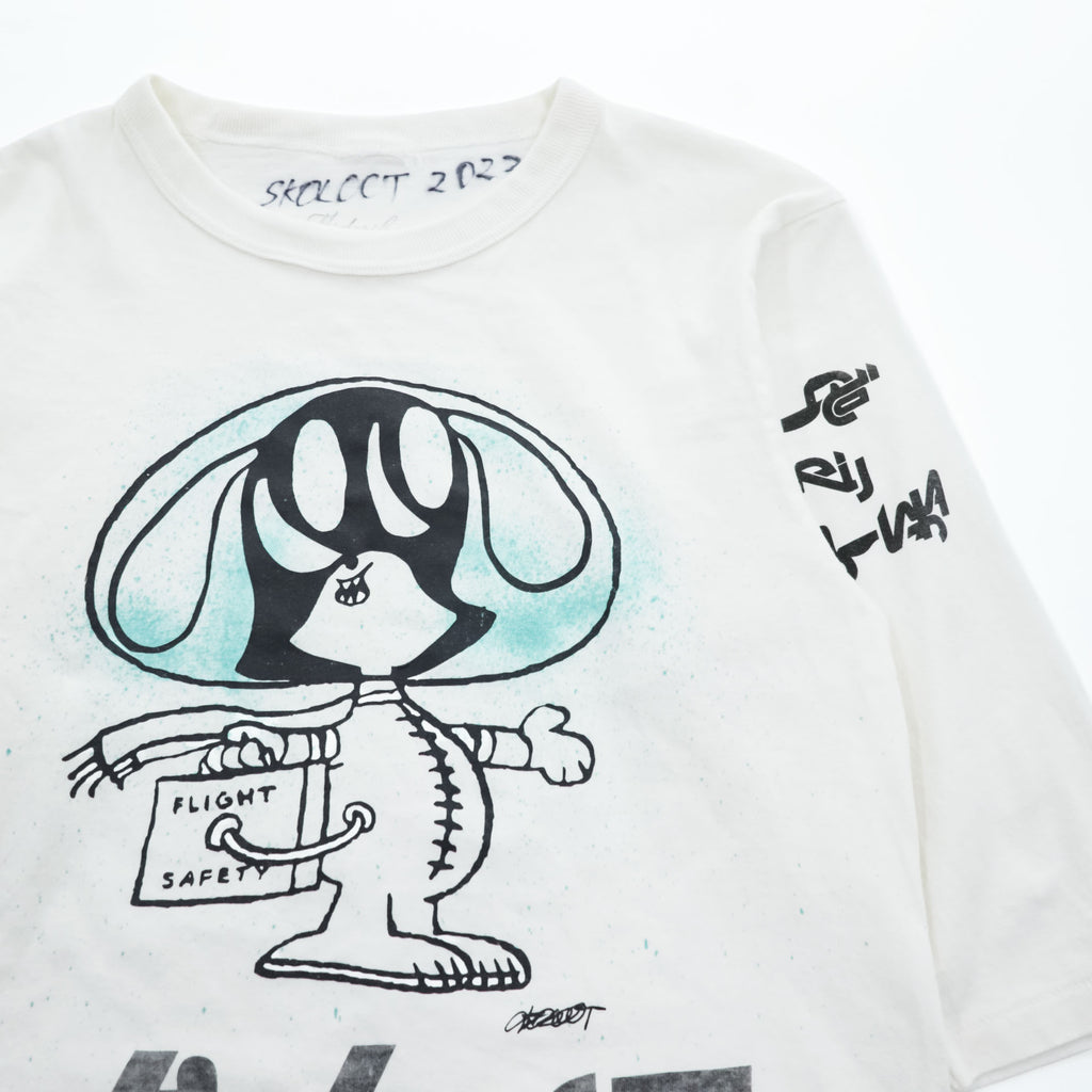 SKOLOCT × Midorikawa 七分袖 Tシャツ オフホワイト コットン ラウンドカット
